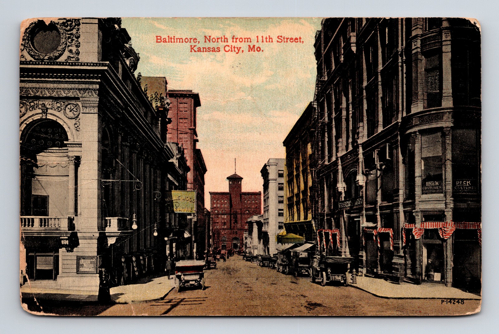 c1919 DB Postcard Kansas City MO Missouri Baltimore St & 11th St Horse Carriage