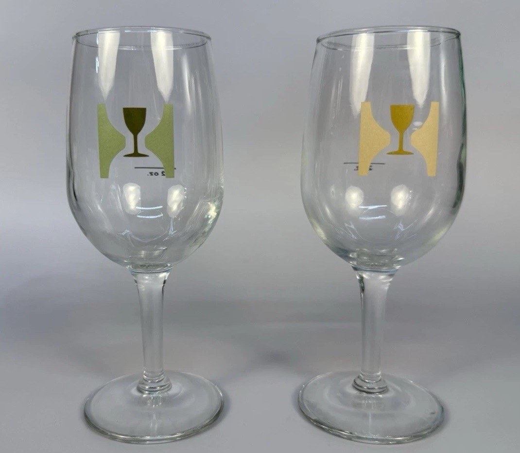 Hill Farmstead Brewery 4 oz Stemmed Tasting Glasses, set of two, empty.