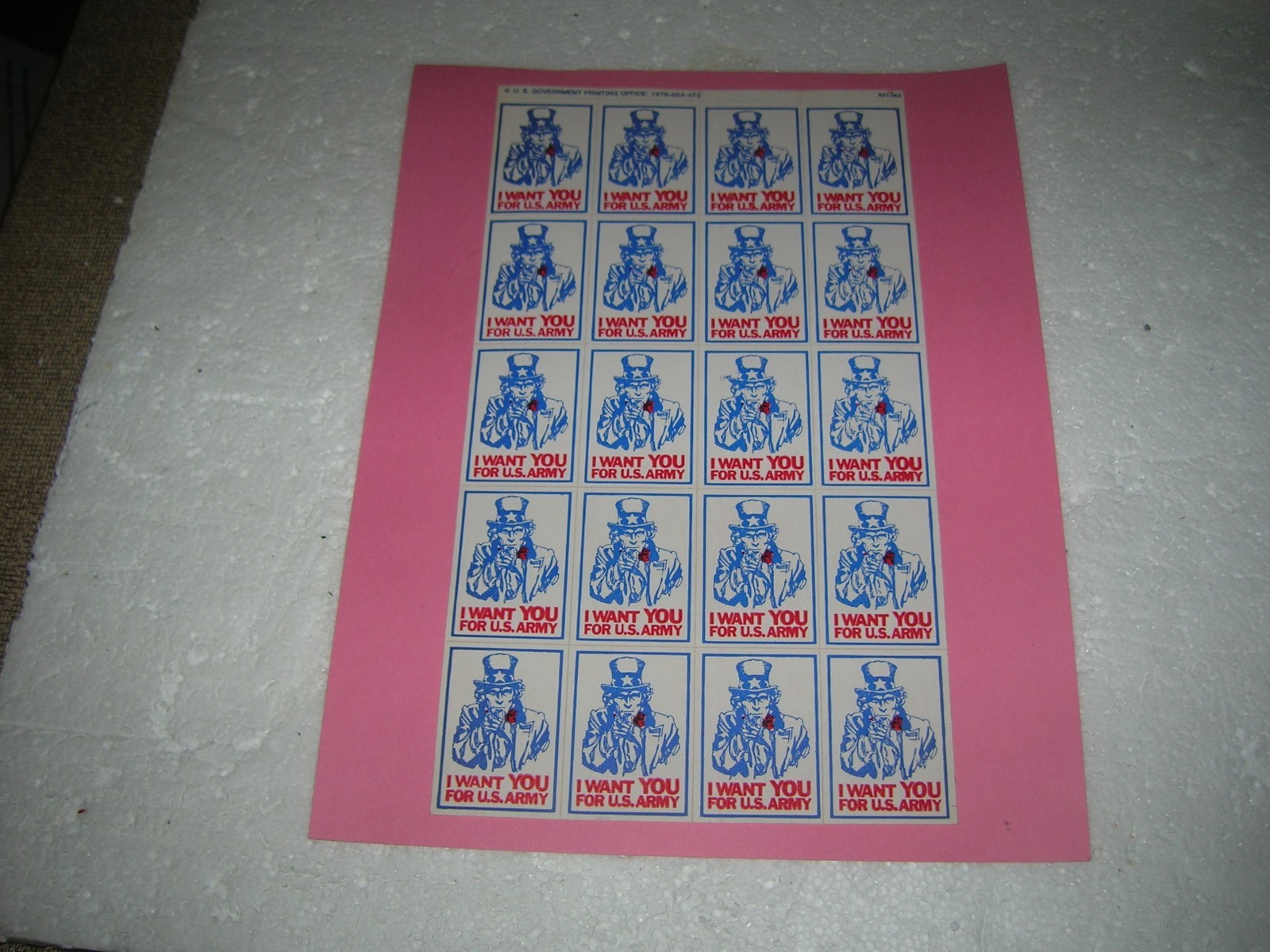 UNCLE SAM "I WANT YOU FOR U.S. ARMY" RECRUITING STICKER SHEET 1976 VINTAGE NOS UNCLE SAM "I WANT YOU FOR U.S. ARMY" RECRUITING STICKER SHEET 1976 VINTAGE NOS
