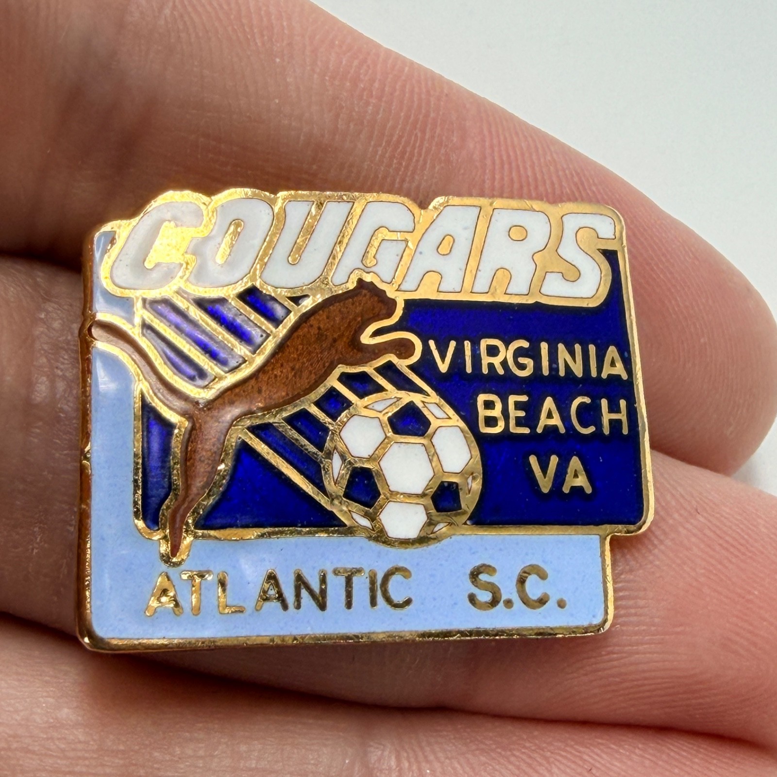 Cougars Atlantic SC Lapel Pin Enamel Virginia Beach Youth Soccer Club Souvenir