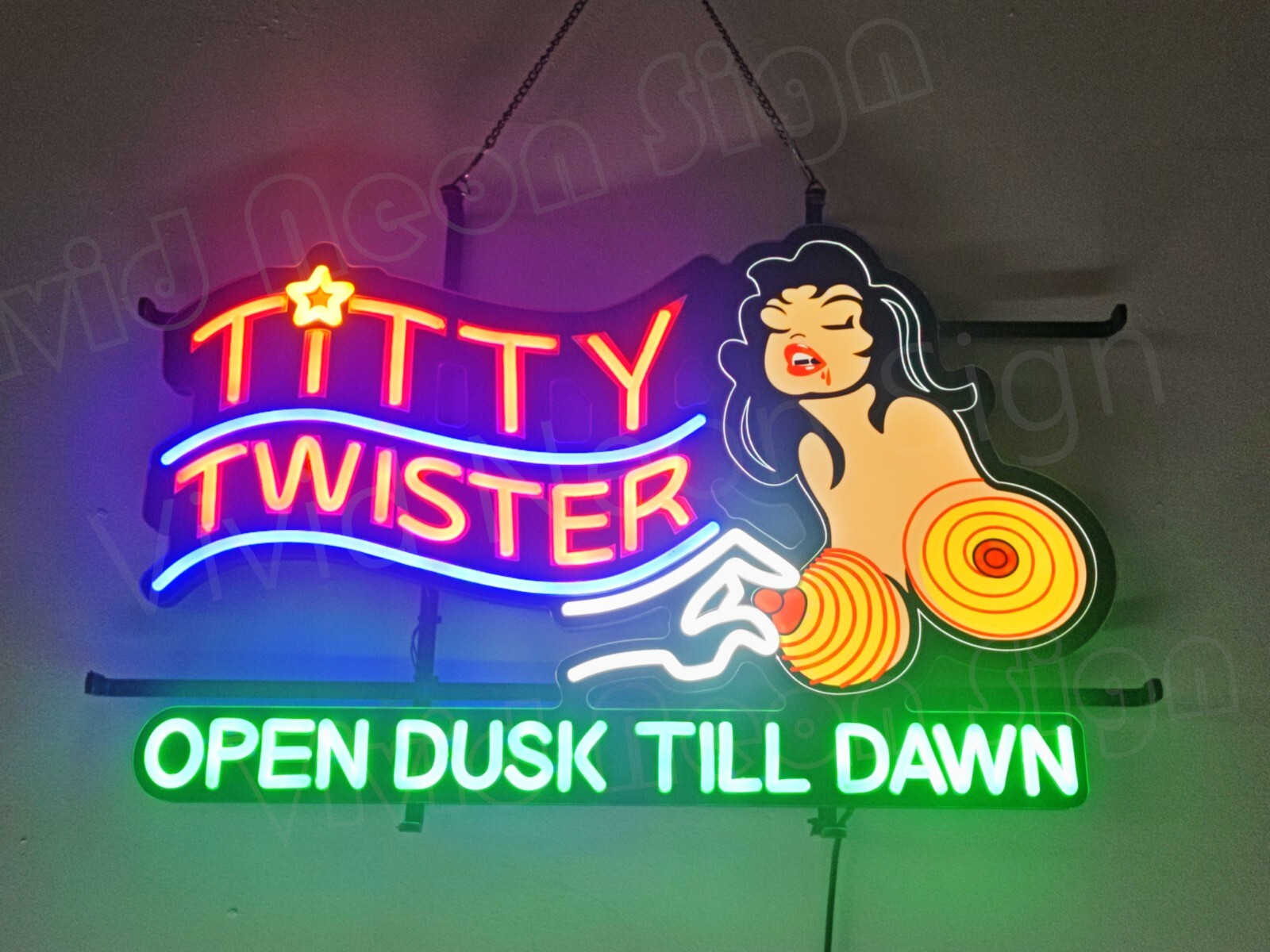 Titty Twister Open Dusk Till Dawn 24"x16" Vivid LED Neon Sign Light With Dimmer Titty Twister Open Dusk Till Dawn 24"x16" Vivid LED Neon Sign Light With Dimmer