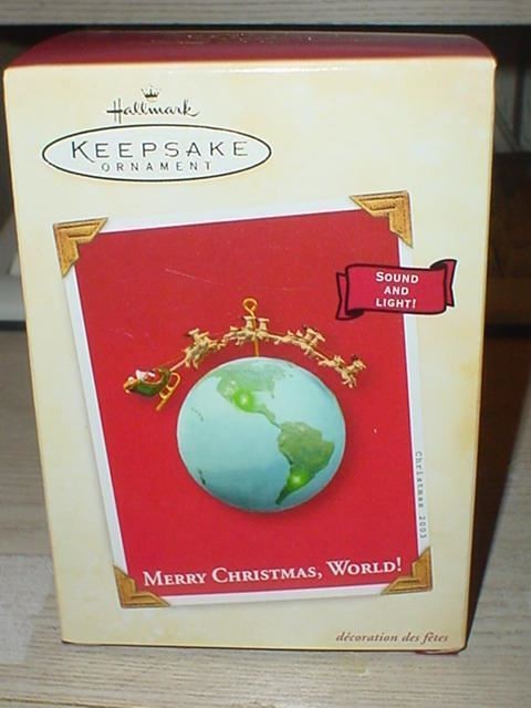 HALLMARK MERRY CHRISTMAS WORLD 2003 SOUND KEEPSAKE ORNAMENTS SANTA AND REINDEER HALLMARK MERRY CHRISTMAS WORLD 2003 SOUND KEEPSAKE ORNAMENTS SANTA AND REINDEER