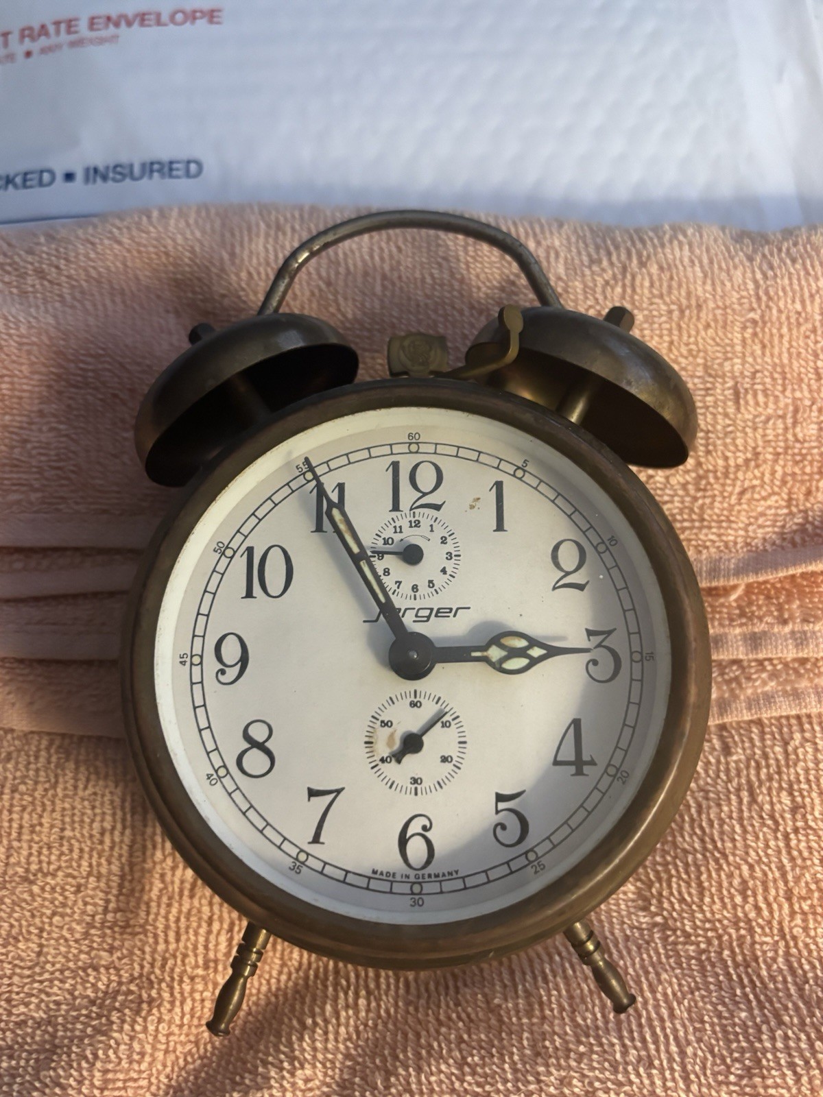 vintage Jerger double-bell mechanical alarm clock, made in West Germany vintage Jerger double-bell mechanical alarm clock, made in West Germany