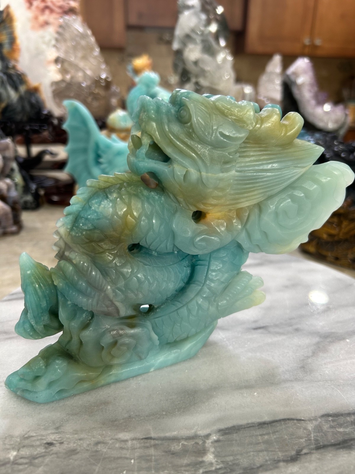 Blue Amazonite Dragon hand carved Blue Amazonite Dragon hand carved