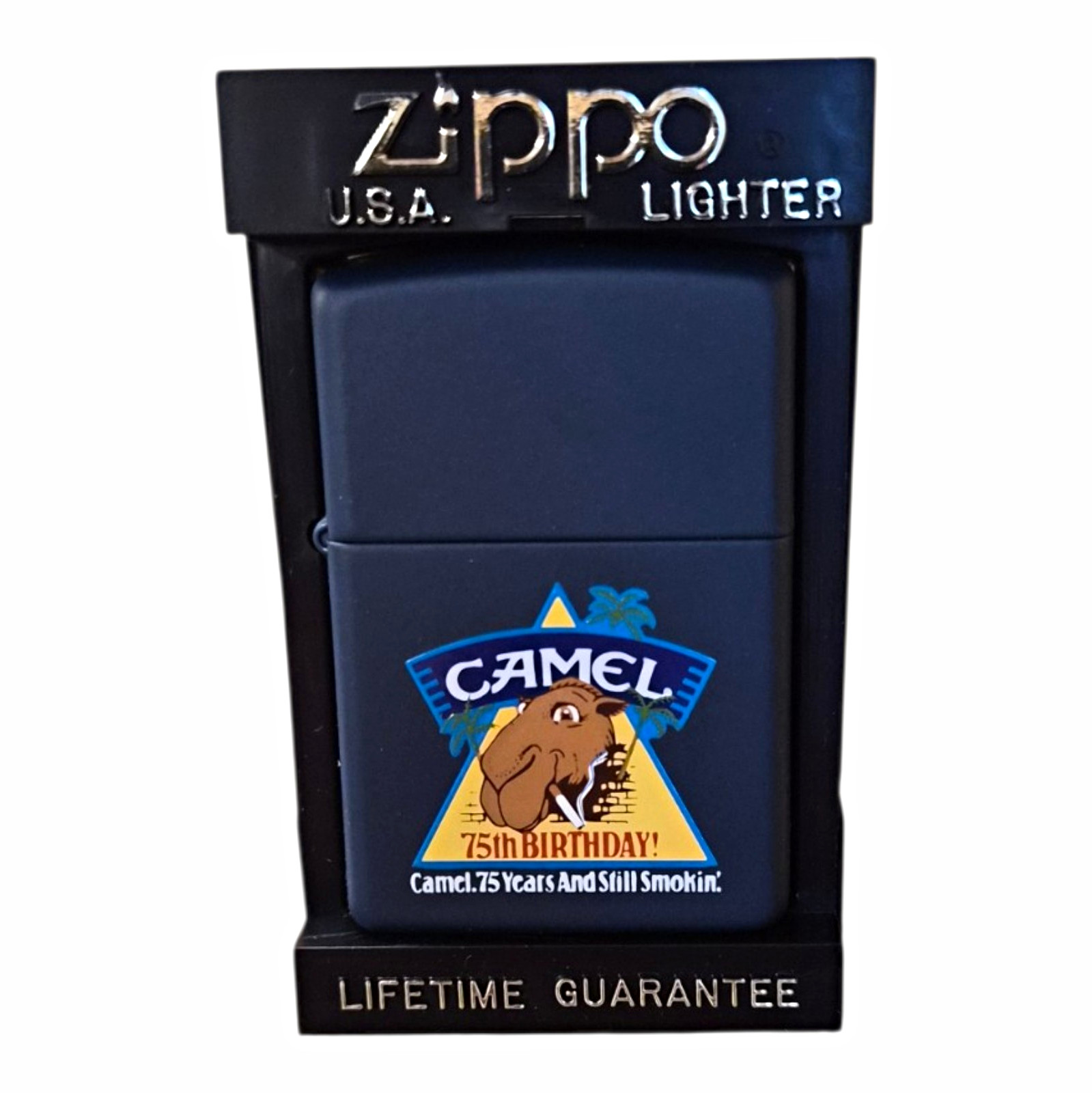 Vintage 1997 Camel 75th Birthday Joe Camel Zippo Lighter NOS Navy Blue NIB Vintage 1997 Camel 75th Birthday Joe Camel Zippo Lighter NOS Navy Blue NIB