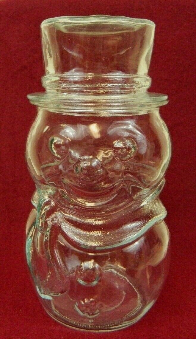 Snowman Shaped Clear Glass Candy Container Winter Christmas