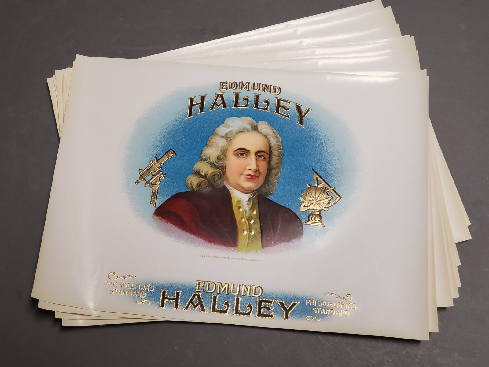 Vtg Lot of 10 Early 1900s Cigar Box Labels - Edmund Halley - Halley's Comet Vtg Lot of 10 Early 1900s Cigar Box Labels - Edmund Halley - Halley's Comet