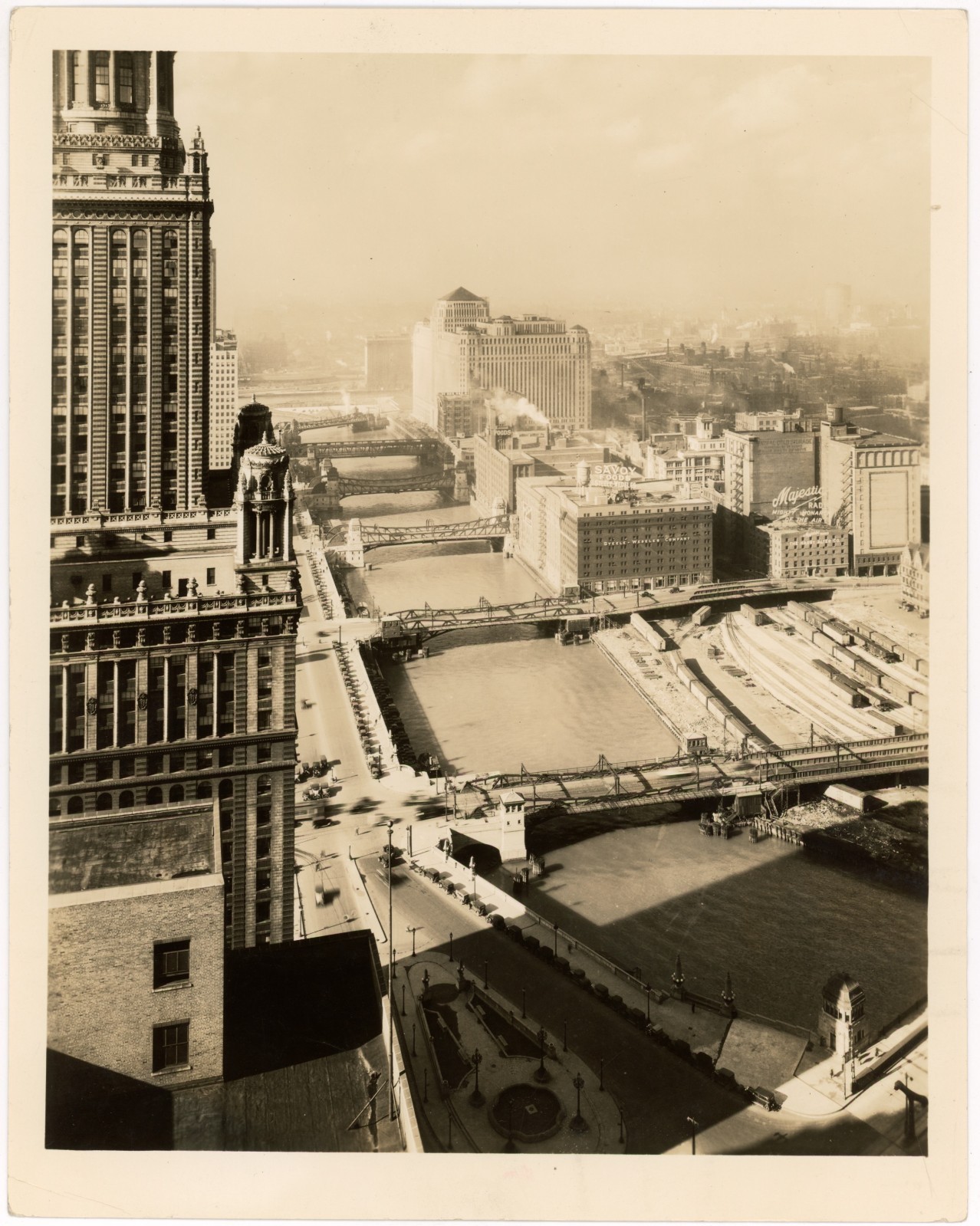Chicago Illinois Photo Aerial View Skyline River Bridges Loop Architecture 1930s