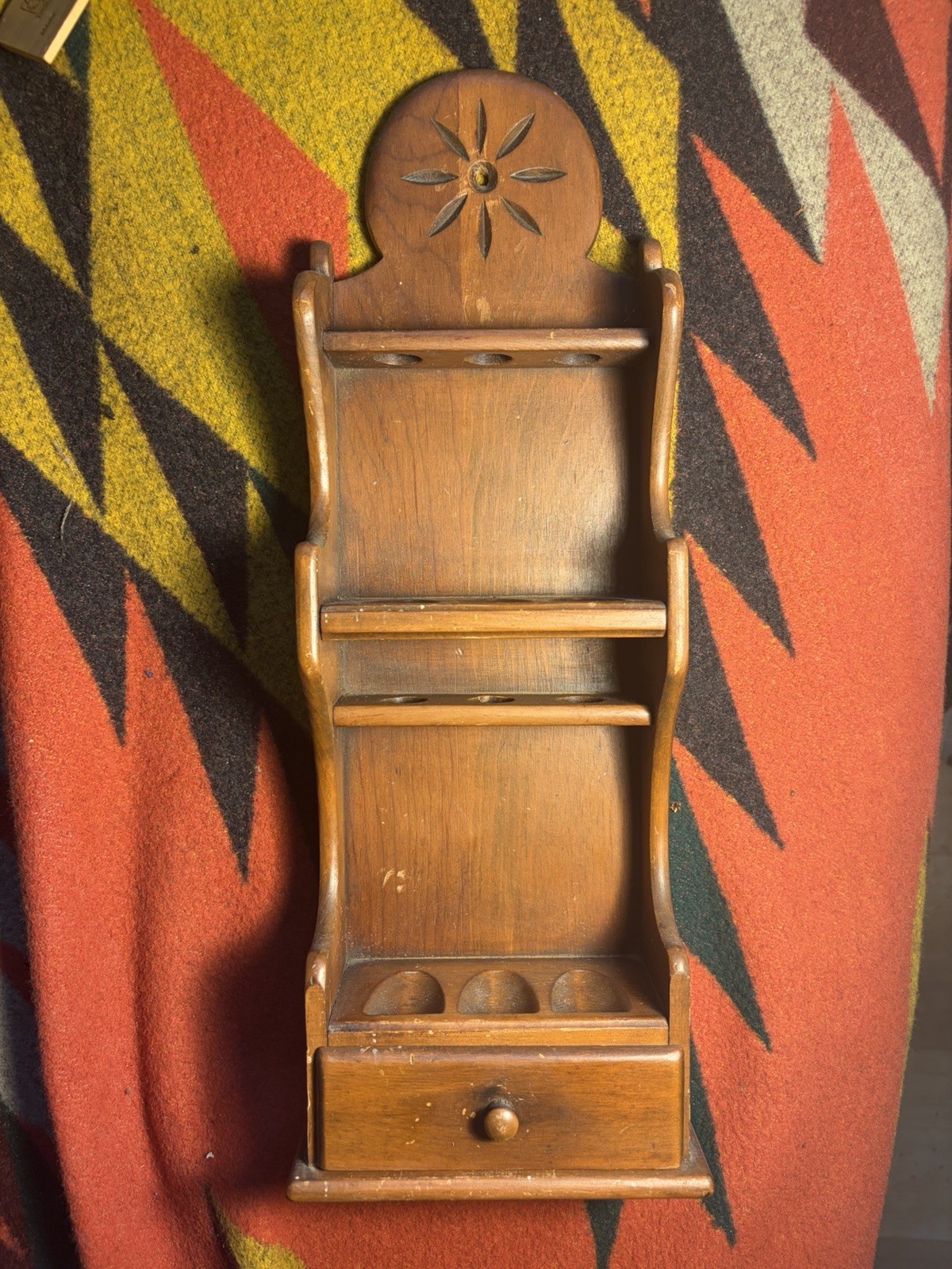Vintage Walnut Wood Wall Hanging Tobacco Smoking 6 Pipe Rack Holder Rest Drawer Vintage Walnut Wood Wall Hanging Tobacco Smoking 6 Pipe Rack Holder Rest Drawer