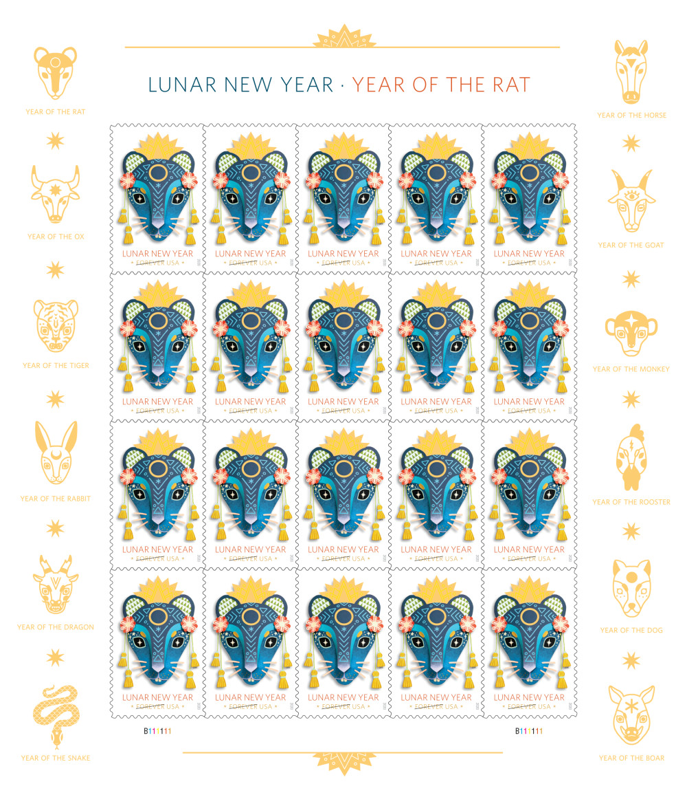 USPS Postage Stamps Sheet of 20 - Lunar New Year: Year of the Rat USPS Postage Stamps Sheet of 20 - Lunar New Year: Year of the Rat