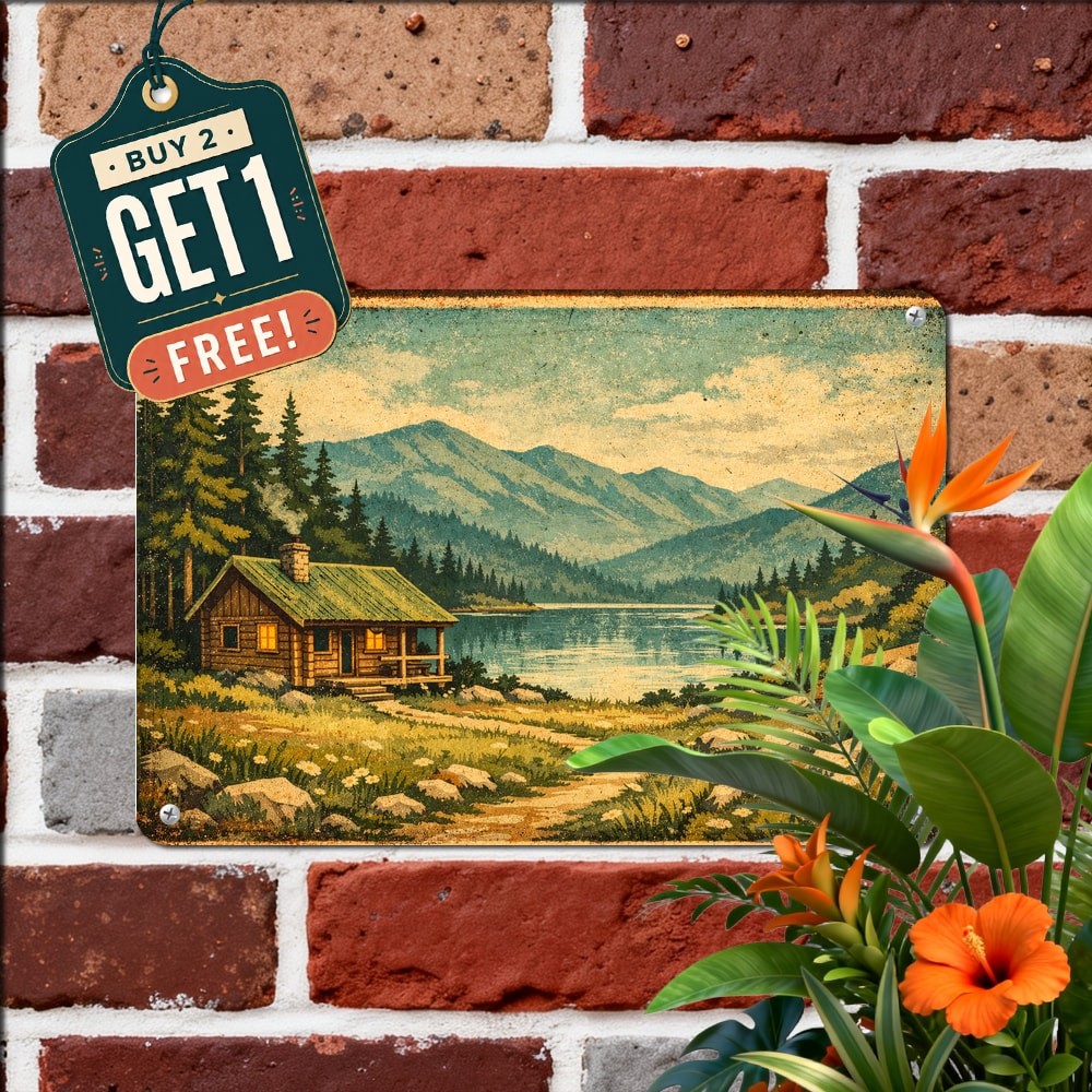 Rustic Mountain Cabin Metal Sign Vintage Wilderness Lodge Decor Plaque Rustic Mountain Cabin Metal Sign Vintage Wilderness Lodge Decor Plaque