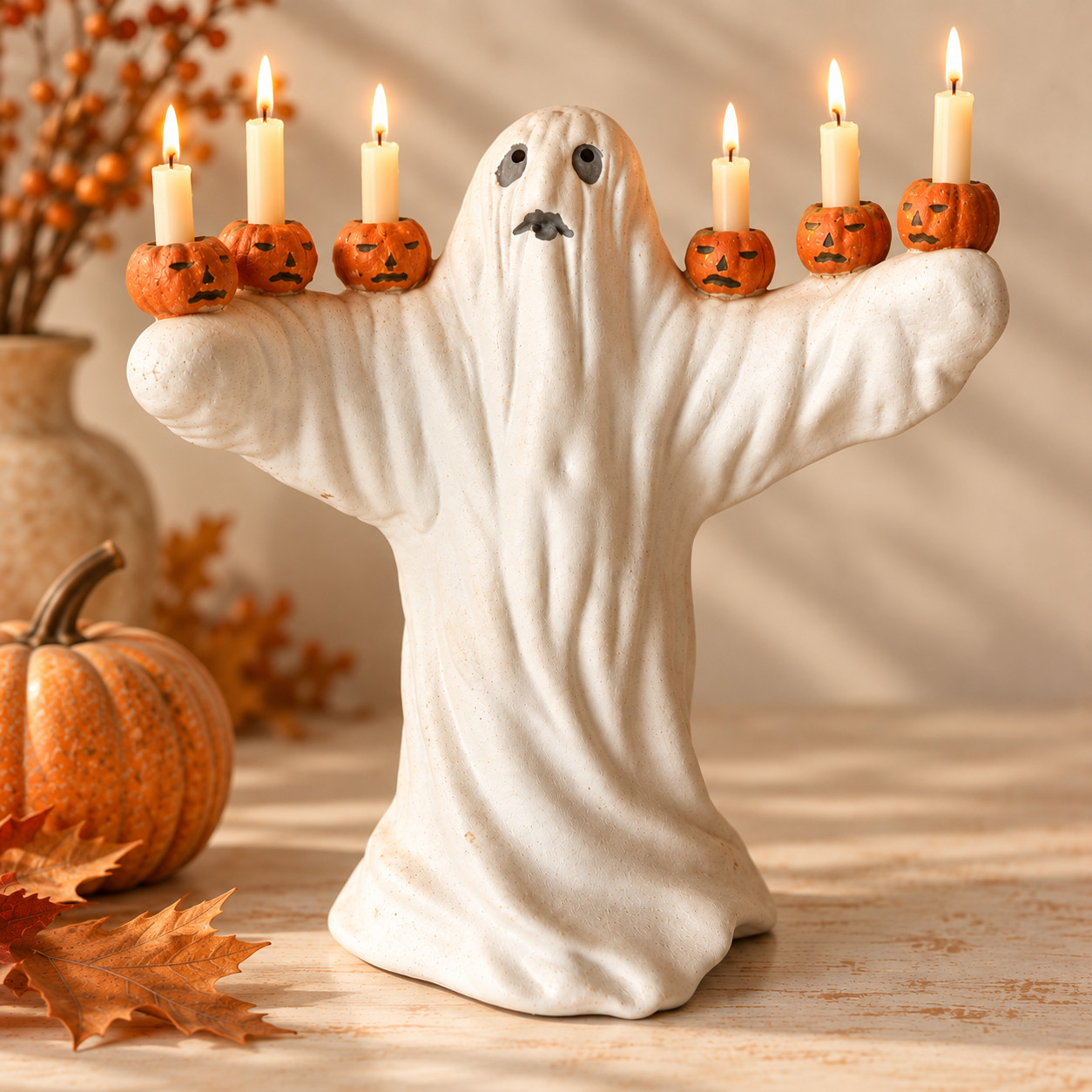 VTG Silvestri Celebrations Halloween Ghost Jack O Lantern Candelabra 12" VTG Silvestri Celebrations Halloween Ghost Jack O Lantern Candelabra 12"