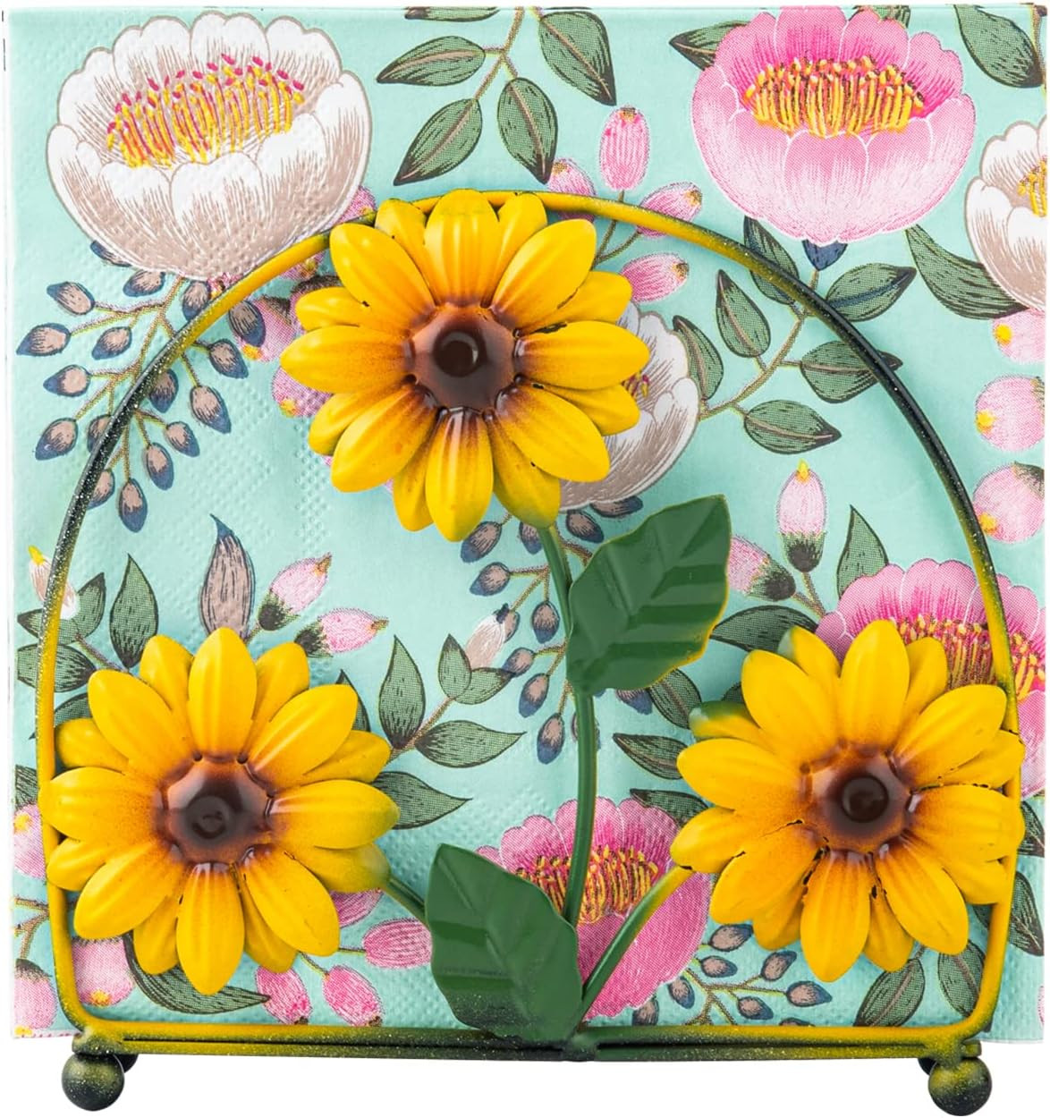 Sunflower Cast Iron Napkin Holder Metal Tissue Stand with Raised Ball Feet Sunflower Cast Iron Napkin Holder Metal Tissue Stand with Raised Ball Feet
