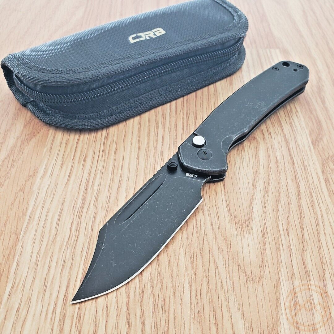 CJRB Pyrite Folding Knife 3.13" AR-RPM9 Steel Bowie Blade Black Stainless Handle CJRB Pyrite Folding Knife 3.13" AR-RPM9 Steel Bowie Blade Black Stainless Handle