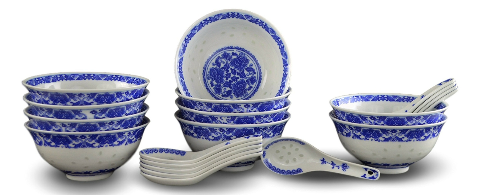 10 Pcs Fine Porcelain Blue and White Rice Pattern Bowls, Cereal Bowls, Rice B... 10 Pcs Fine Porcelain Blue and White Rice Pattern Bowls, Cereal Bowls, Rice B...