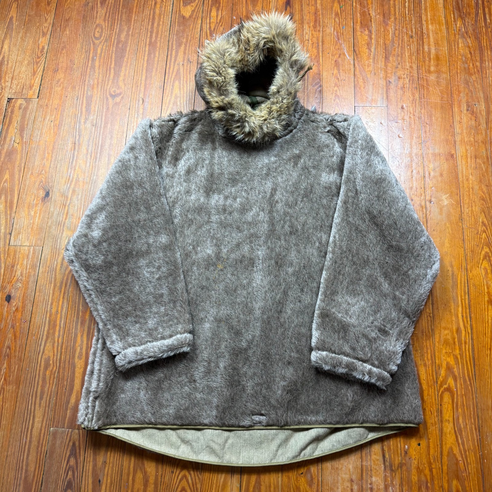 Vintage WWII US Army M-1943 Pullover Pile Field Parka Liner Fur Hood Medium 40s