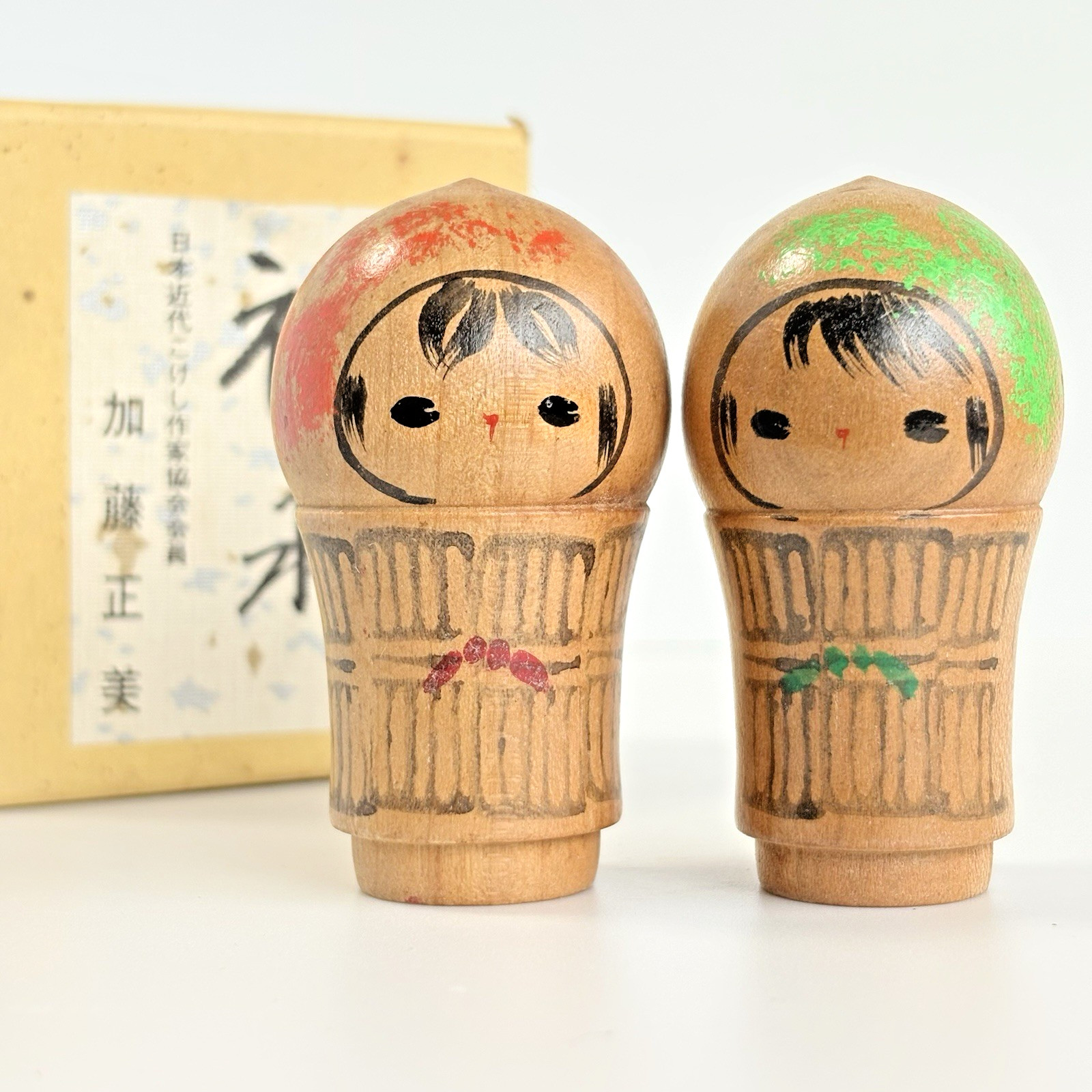 Masami Kato Small Pair Kokeshi Dolls 2.5" Cute Japanese Vintage Everlasting Bond Masami Kato Small Pair Kokeshi Dolls 2.5" Cute Japanese Vintage Everlasting Bond