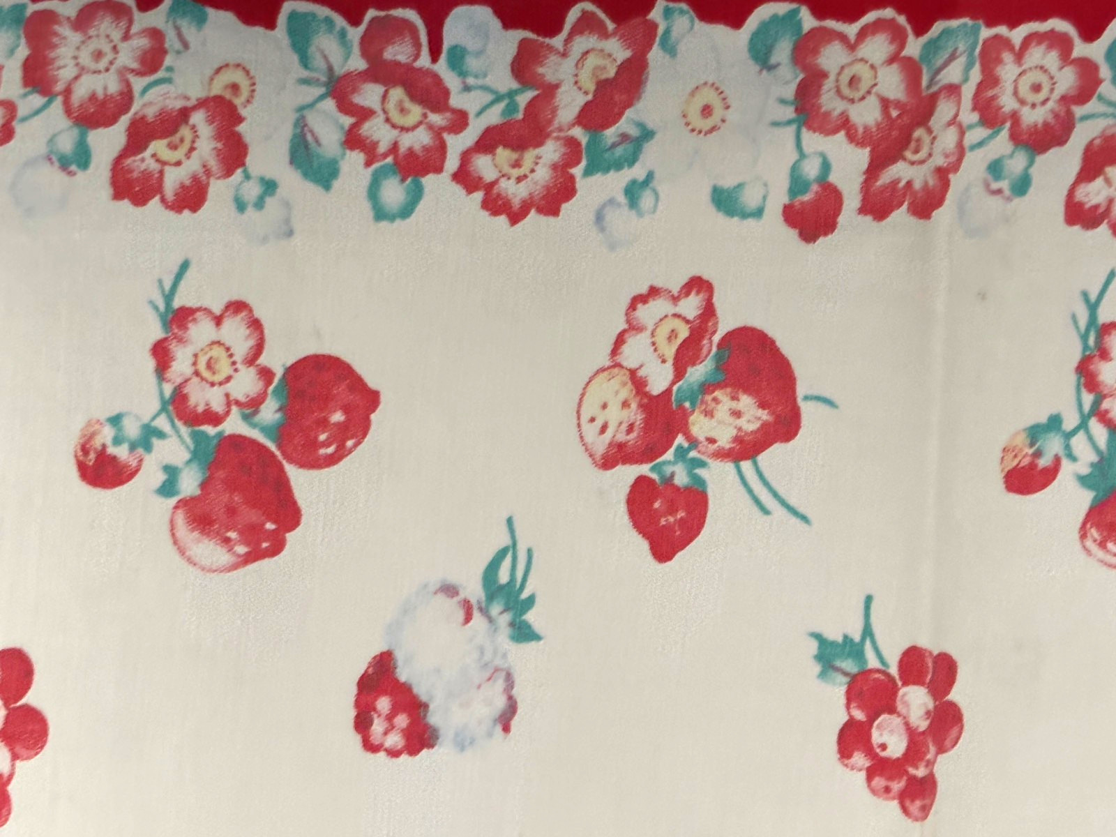 VTG Heavy Cotton Table Runner W/Retro Strawberry&Floral Print, Red Edge 48"x19" VTG Heavy Cotton Table Runner W/Retro Strawberry&Floral Print, Red Edge 48"x19"