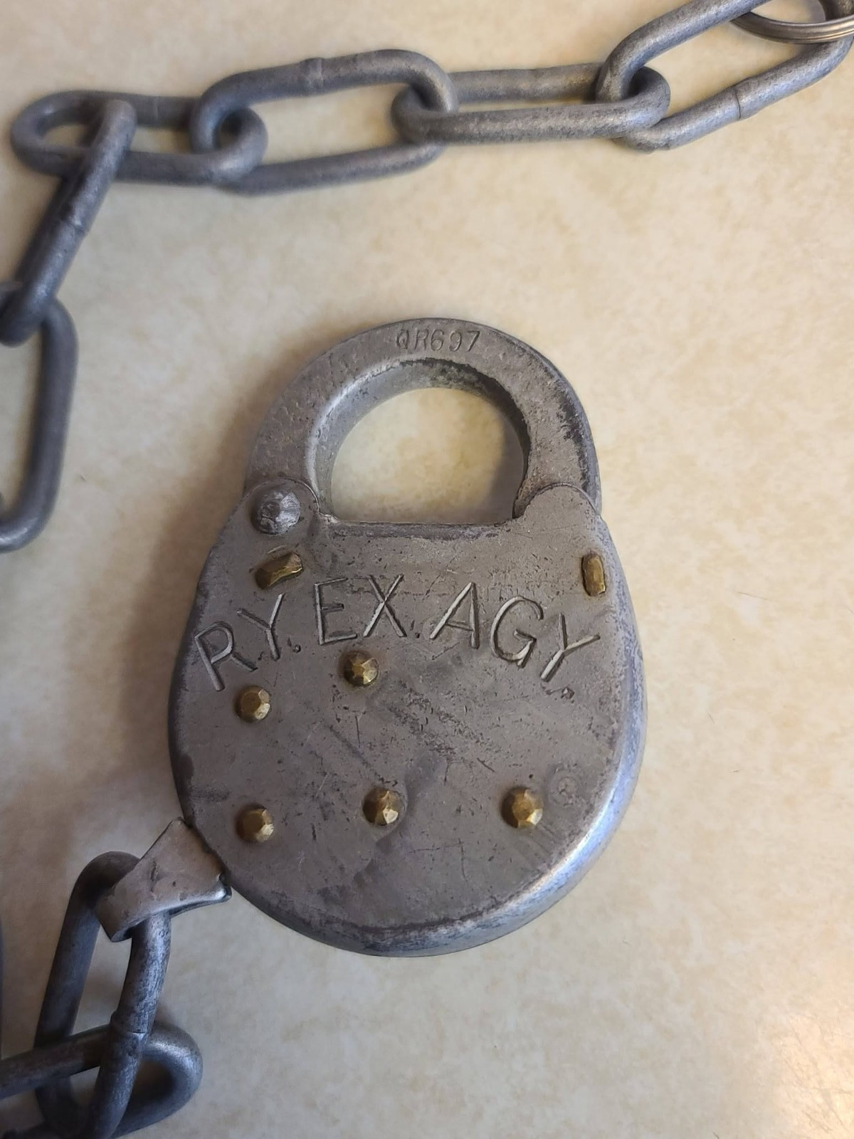 Vintage  Railway Express Agency RY. EX, AGY. Railroad Lock Chain & Tool