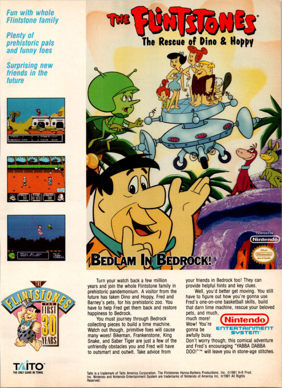 Flintstones Rescue Dino Hoppy NES Game Vintage 1991 Nintendo Magazine Ad Print Flintstones Rescue Dino Hoppy NES Game Vintage 1991 Nintendo Magazine Ad Print