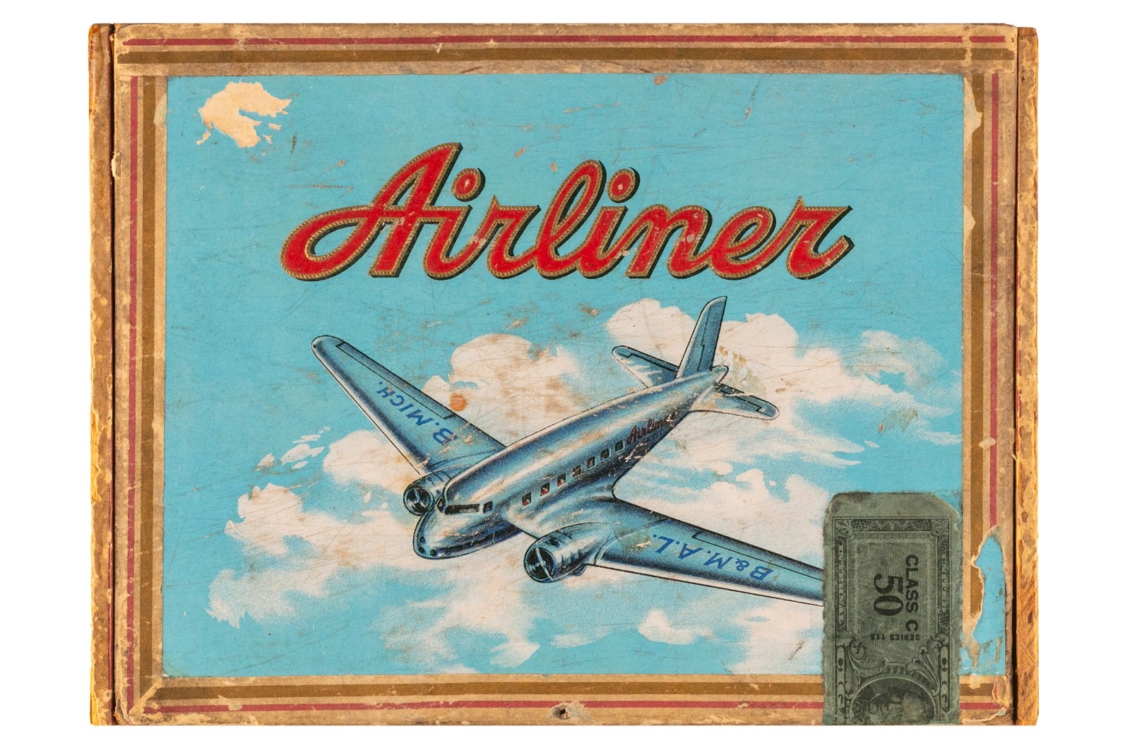 Rare 1930s  Airliner "The Clipper" cedar 50 cigar box in good condition