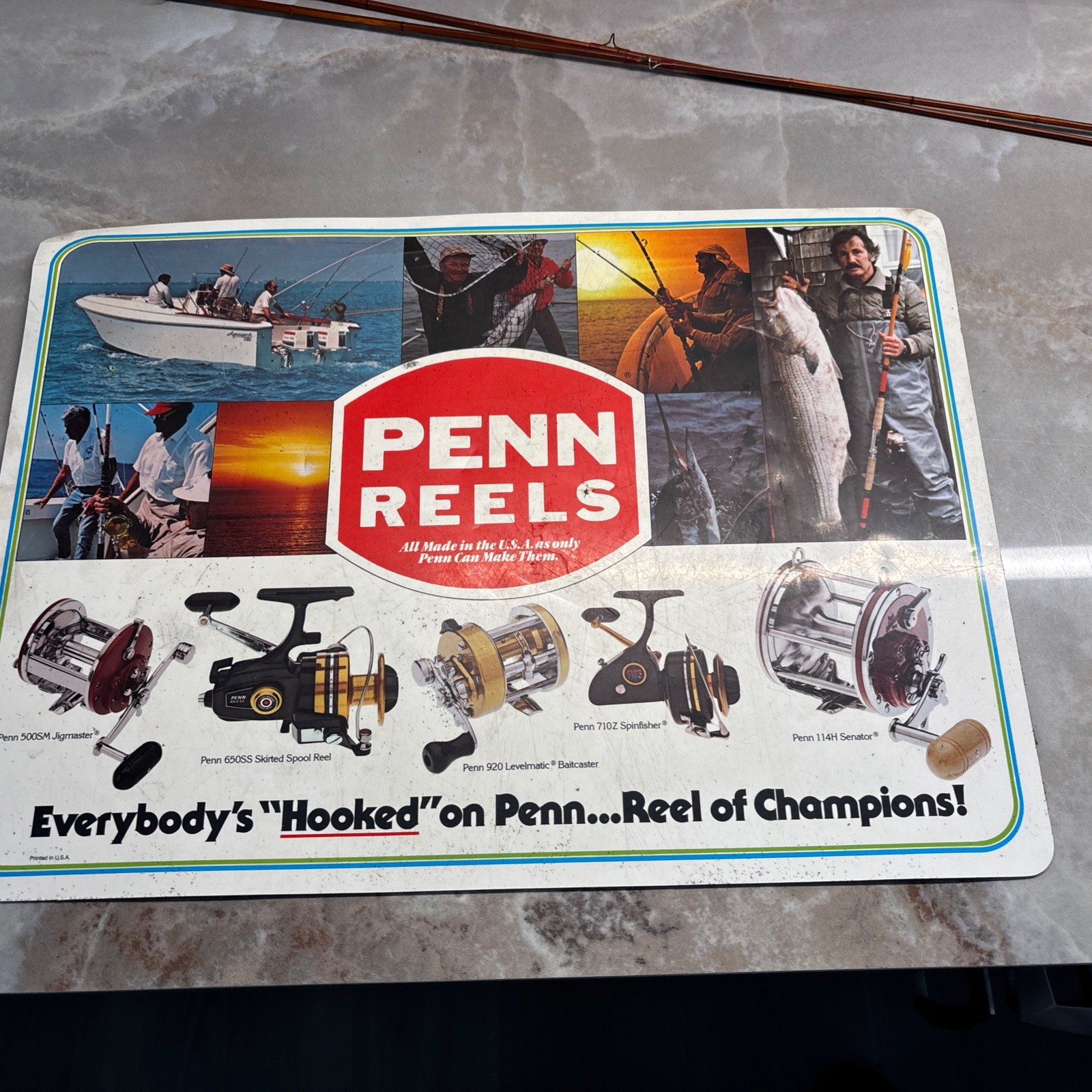VINTAGE PENN FISHING REELS 12" X 16" Salesman Store Mat #W VINTAGE PENN FISHING REELS 12" X 16" Salesman Store Mat #W