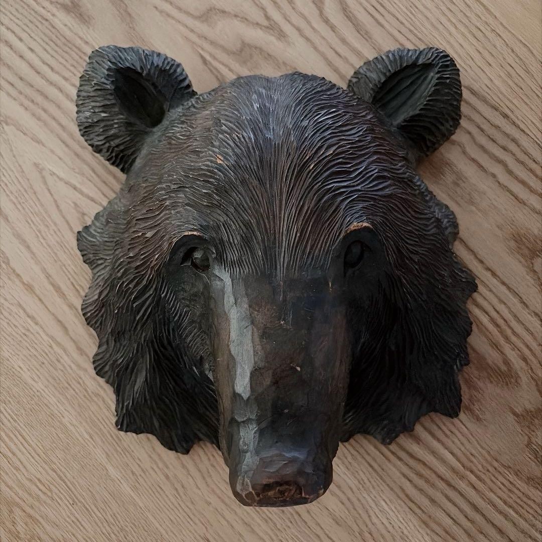 Vintage 1984 Shiraoi Ainu Kotan Hokkaido Bear Mask Hand Carved Linden Wood Japan
