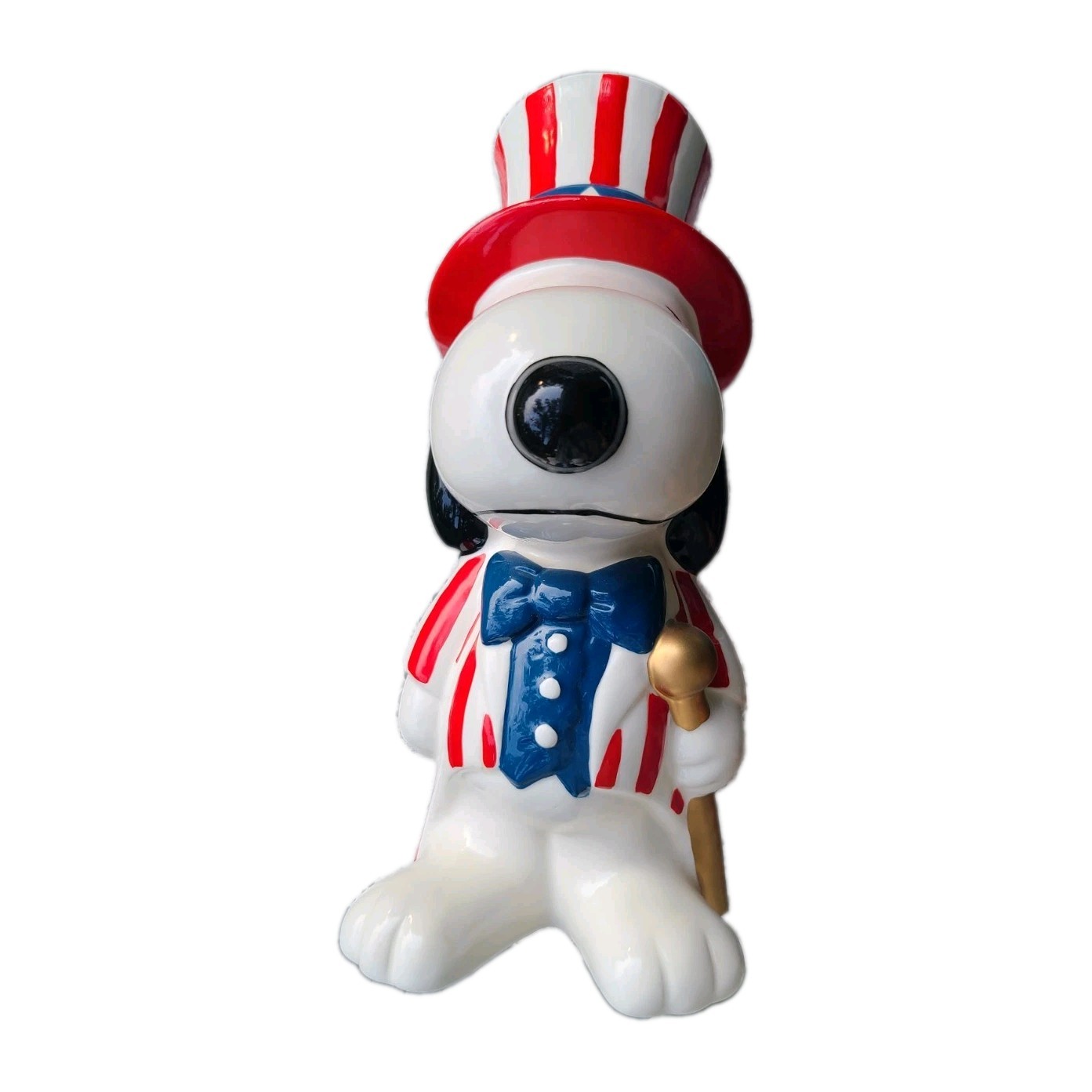 Vintage Willitts 10" Snoopy Uncle Sam Ceramic Bank With Original Stickers
