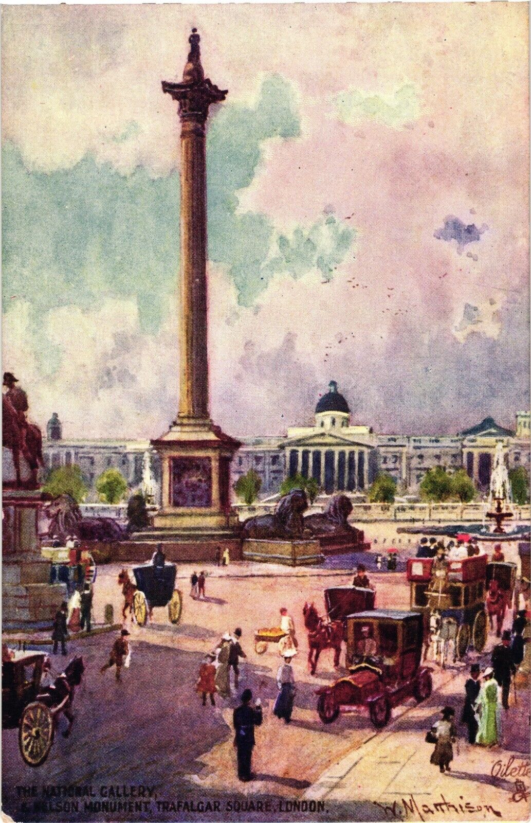 Tuck\'s Oilette NATIONAL GALLERY & NELSONS COLUMN London England Artist Postcard