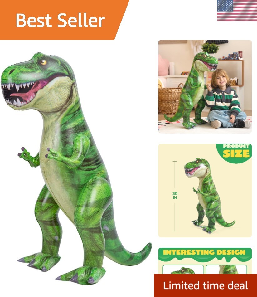 Realistic 30” T-Rex Inflatable Dinosaur - Ideal for Kids' Birthday Parties