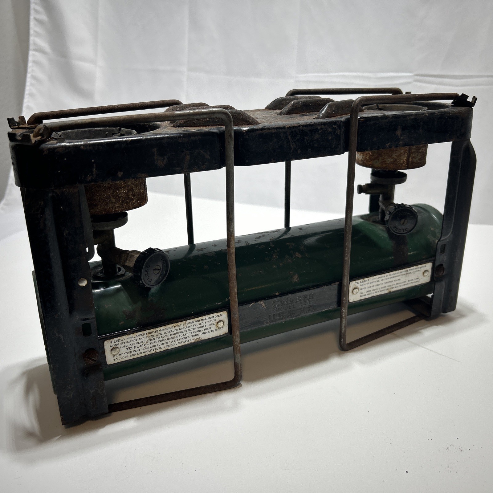 Vintage Coleman Model 523 Two Burner Stove – WWII US Army Medical Debt–Untested