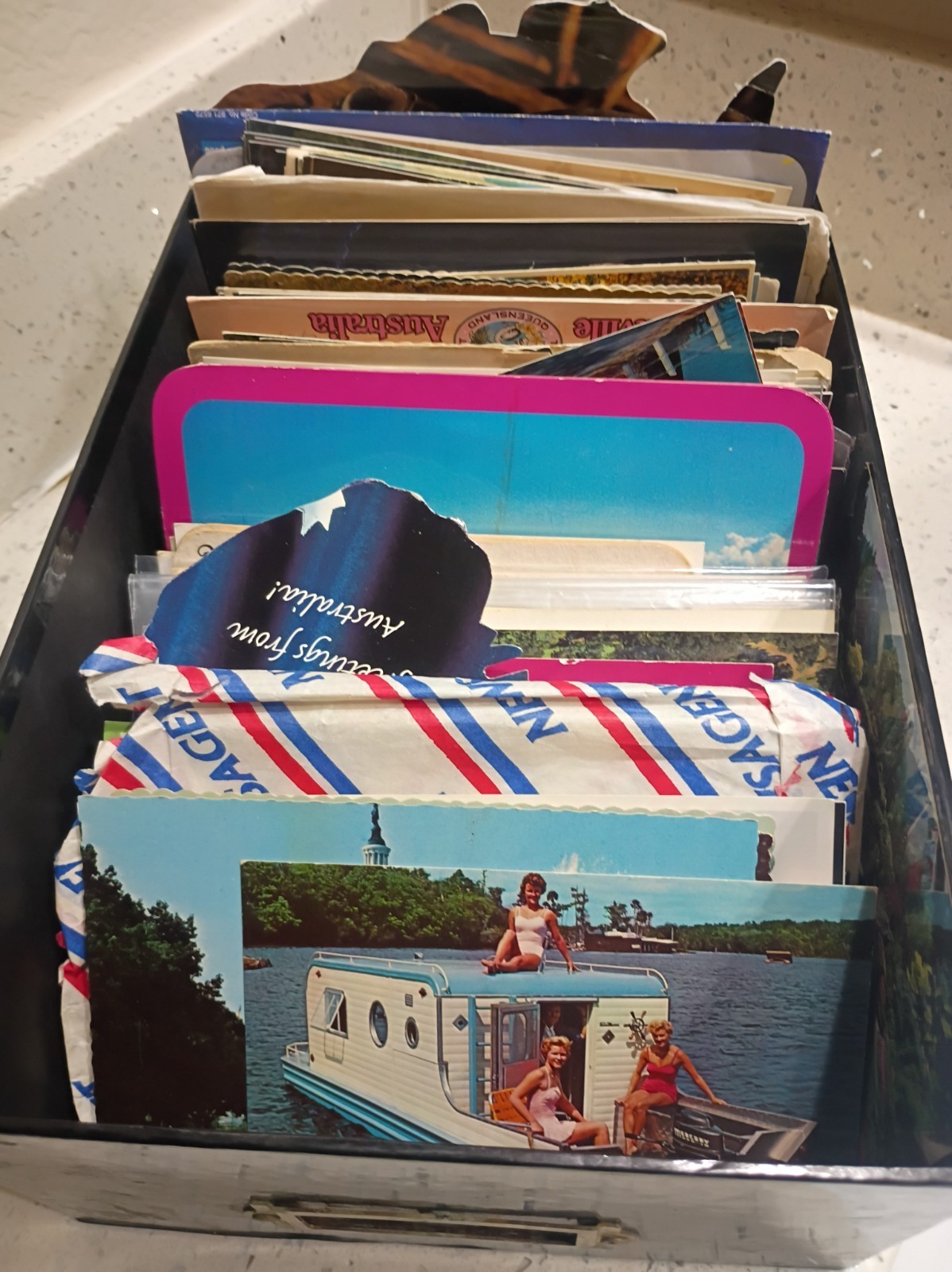 Vintage Treasure Box of Post Cards Not Sorted Comes As Is 1940s And Up Vintage Treasure Box of Post Cards Not Sorted Comes As Is 1940s And Up