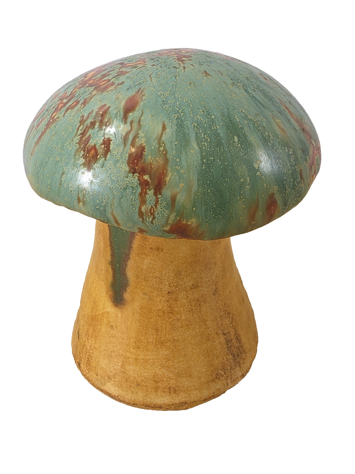 VTG Glazed Ceramic Mushroom Figurine Brown Blue Orange 5" High MCM