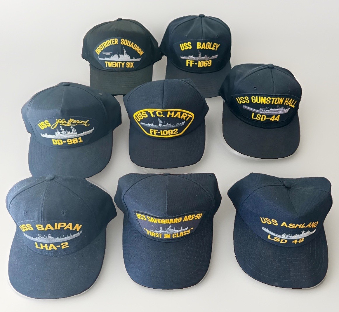 Vintage US Navy Ship Snapback Hats USS Saipan Ashland John Hancock Bagley Lot Vintage US Navy Ship Snapback Hats USS Saipan Ashland John Hancock Bagley Lot