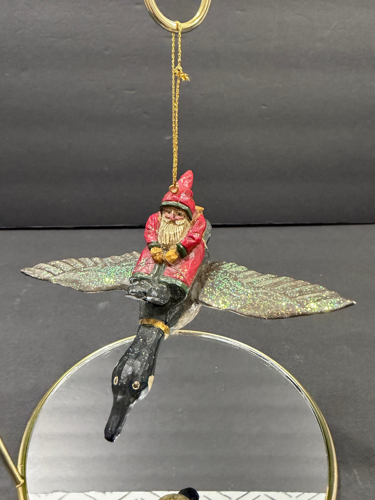 Vintage 96 Pam Schifferl Santa Riding a Canadian Goose resin Ornament EVC