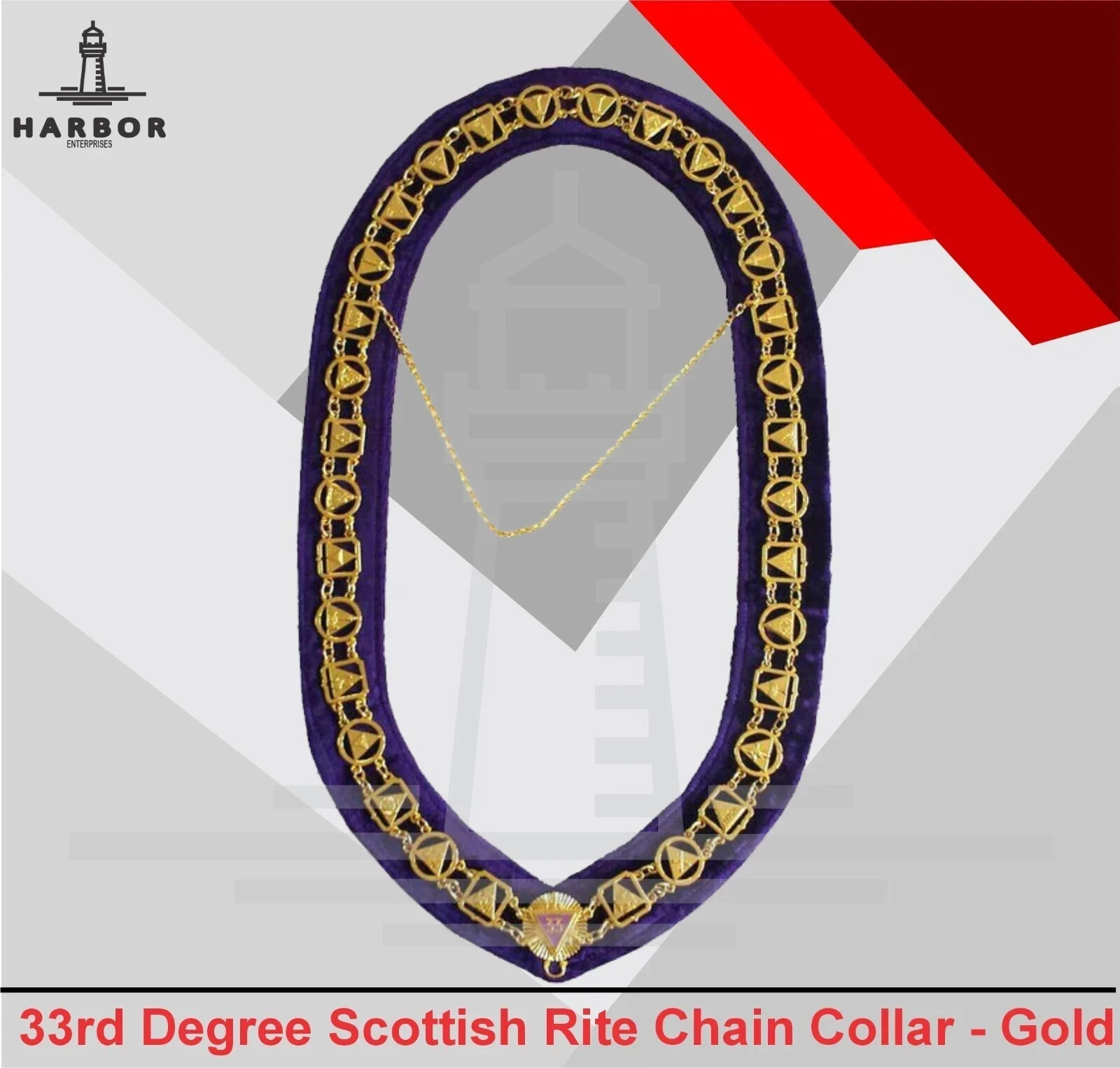 33rd Degree Scottish Rite Chain Collar Gold Plated Masonic Freemason