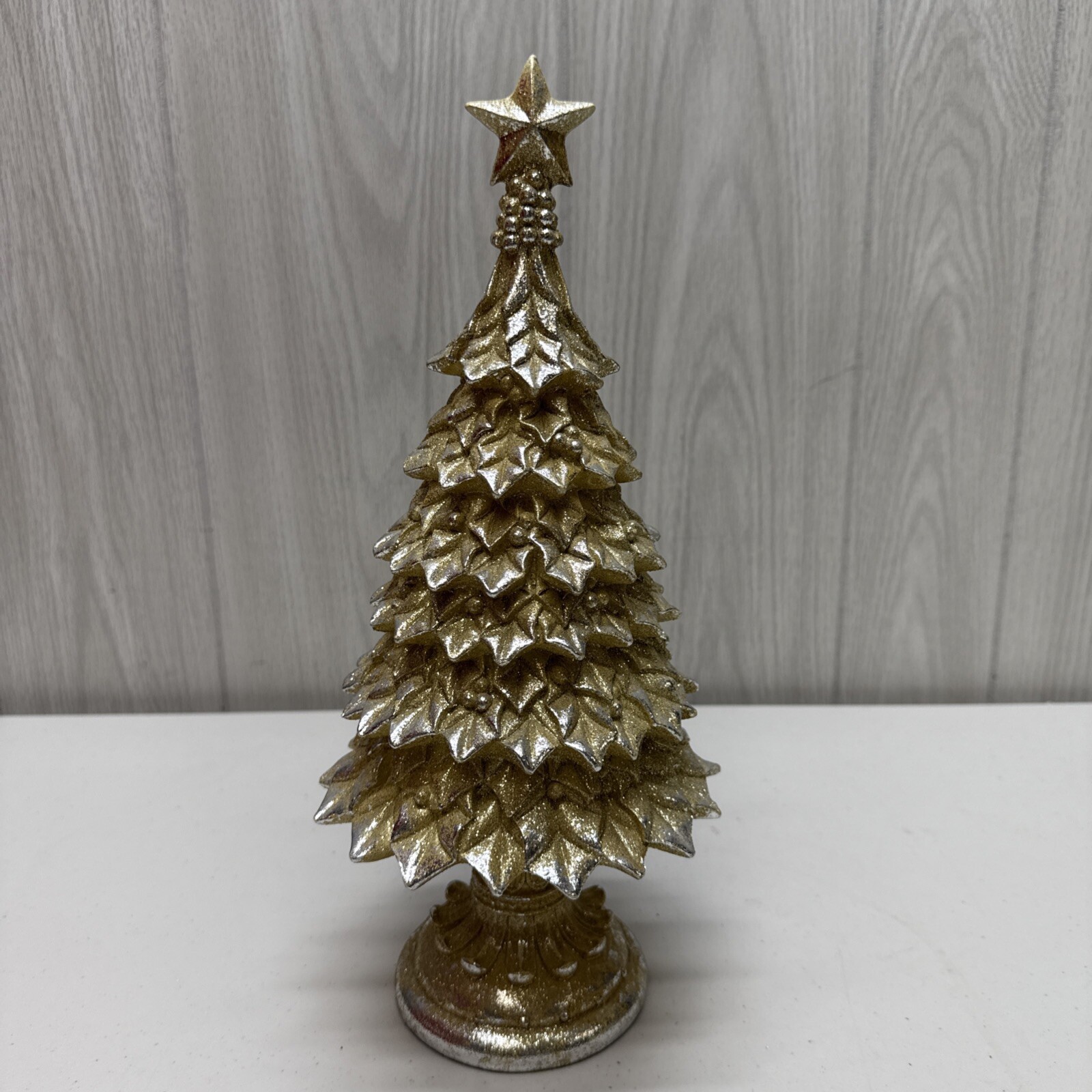Vintage Melrose International 14" Ceramic Christmas Tree Poinsettia Gold Glitter Vintage Melrose International 14" Ceramic Christmas Tree Poinsettia Gold Glitter
