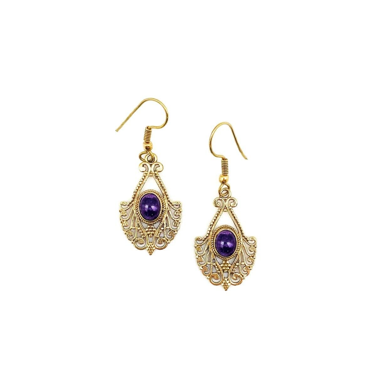 Anju Tanvi Earrings with Semiprecious Charoite Stone for Women, Gold-Plated Anju Tanvi Earrings with Semiprecious Charoite Stone for Women, Gold-Plated