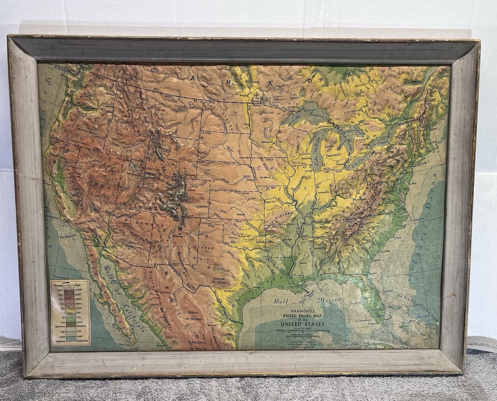 Hammond's Raised Relief Map of the United States USA, 1944 Hammond's Raised Relief Map of the United States USA, 1944