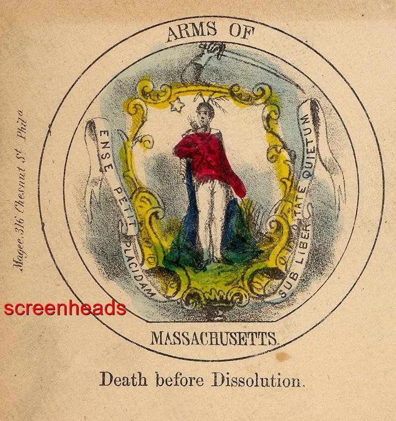 1860s CIVIL WAR COVER ENVELOPE CACHET "Arms of Massachusetts" MAGEE Hand Colored 1860s CIVIL WAR COVER ENVELOPE CACHET "Arms of Massachusetts" MAGEE Hand Colored
