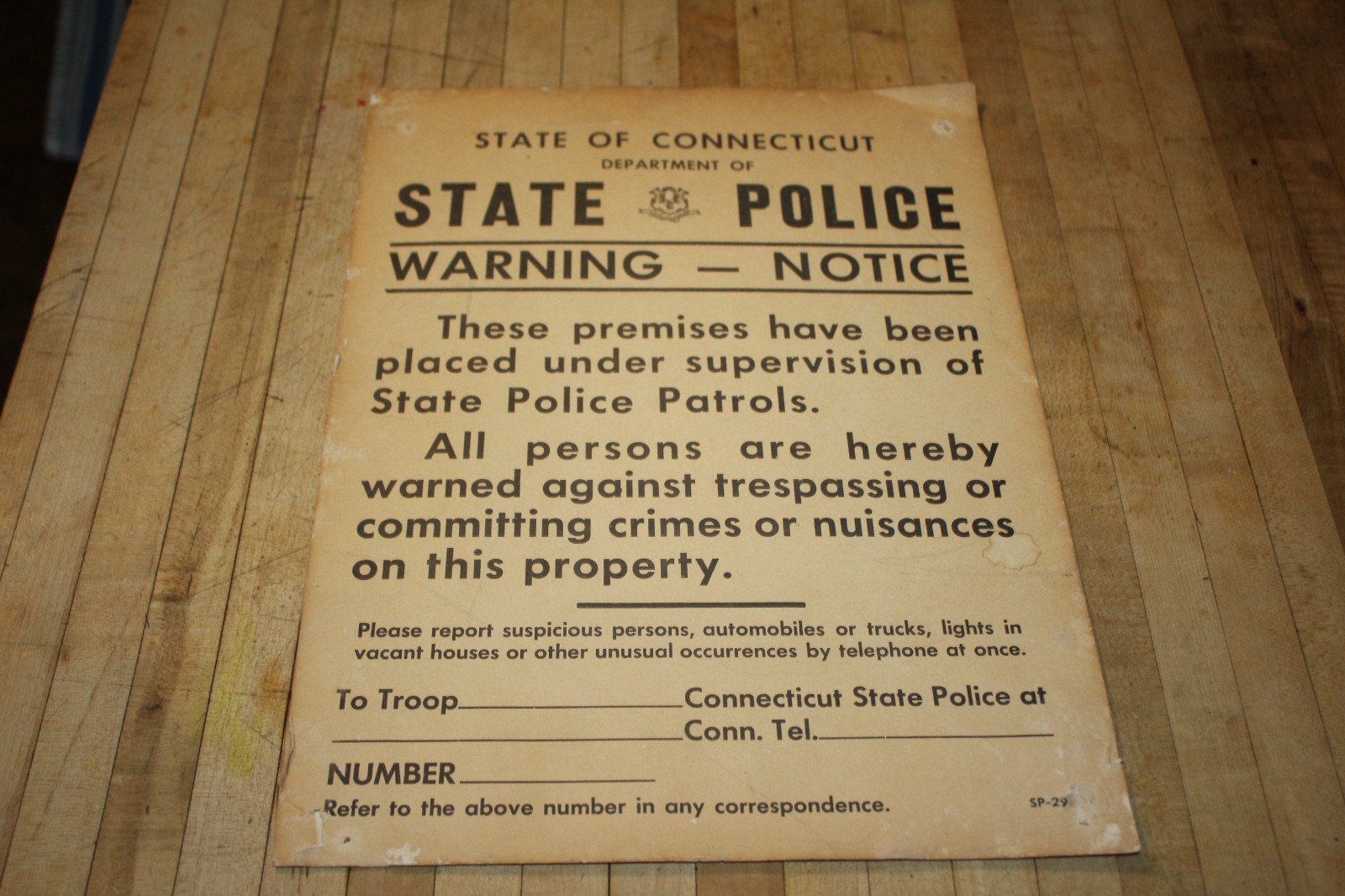 Antique Vintage Connecticut State POLICE Warning Notice Sign Plaque Antique Vintage Connecticut State POLICE Warning Notice Sign Plaque