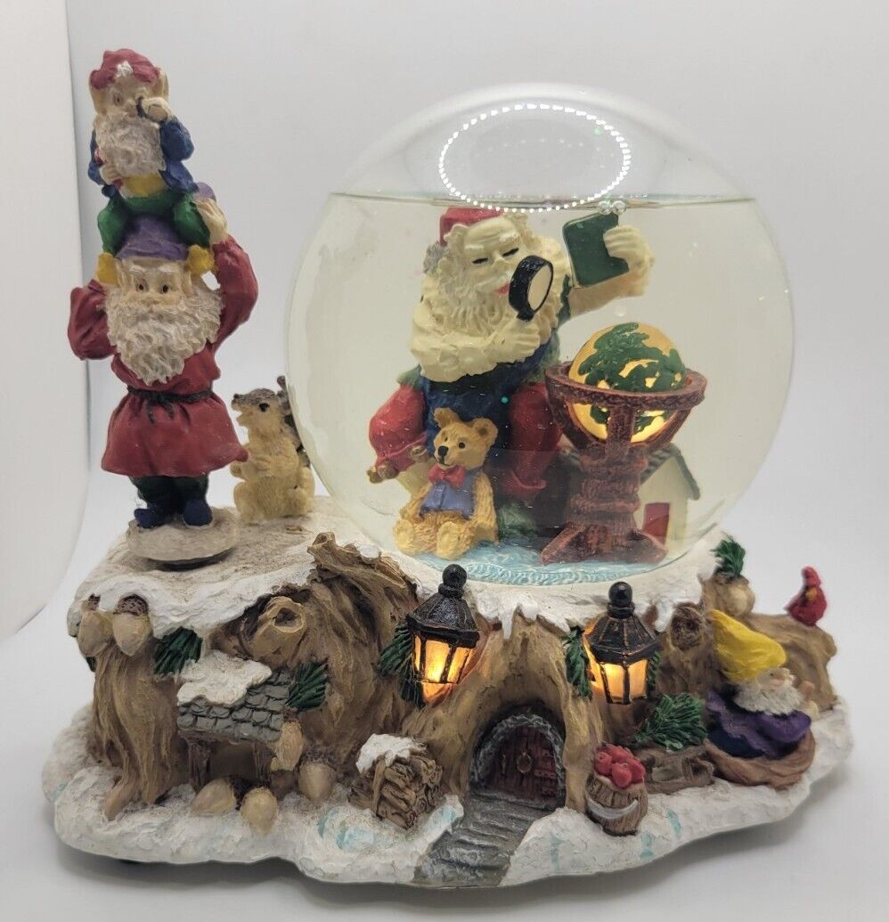 Large lighted Santa Clause and His  Spining Elves Musical Snowglobe Christmas 