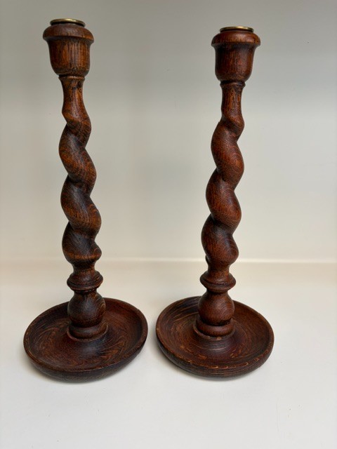 Antique English 12" barley twist candle holders, beautiful patina Antique English 12" barley twist candle holders, beautiful patina