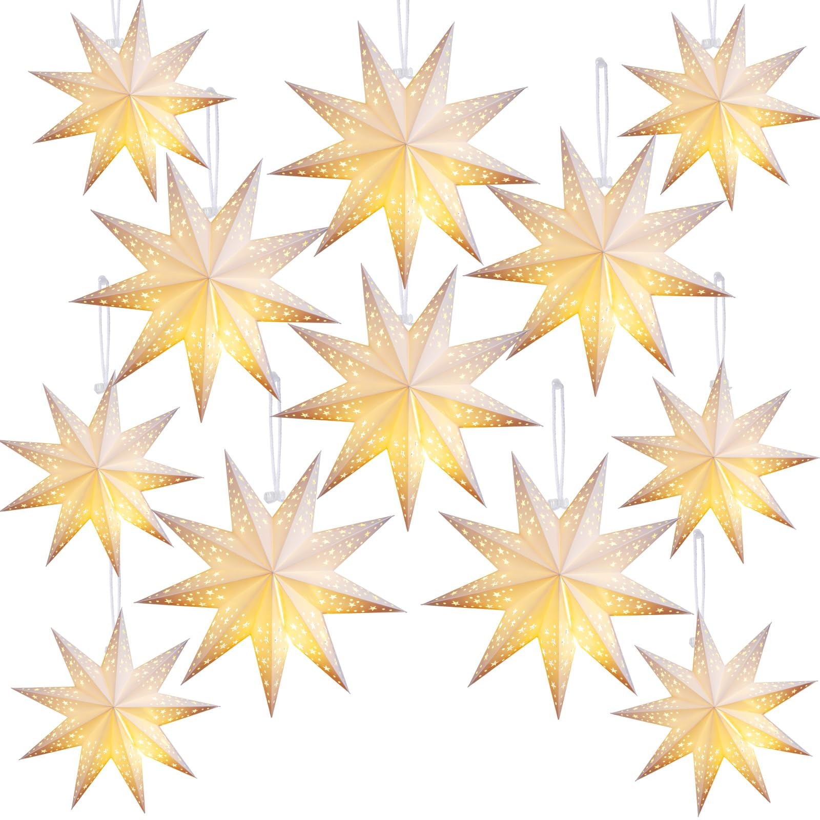 Cinnvoice Christmas Paper Star Lantern, White, 9 Pointed