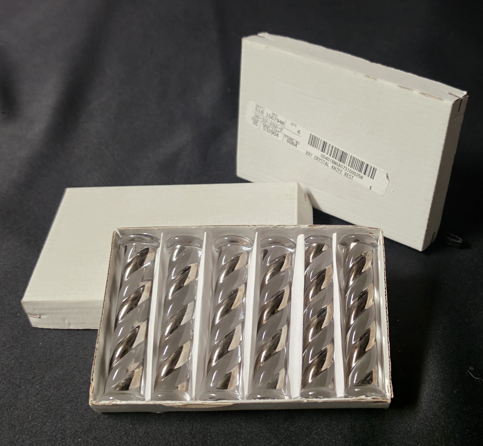 Vintage Pier 1 Crystal Glass Knife Rests Bamboo Twist Set of 12 Hungary NIB Vintage Pier 1 Crystal Glass Knife Rests Bamboo Twist Set of 12 Hungary NIB
