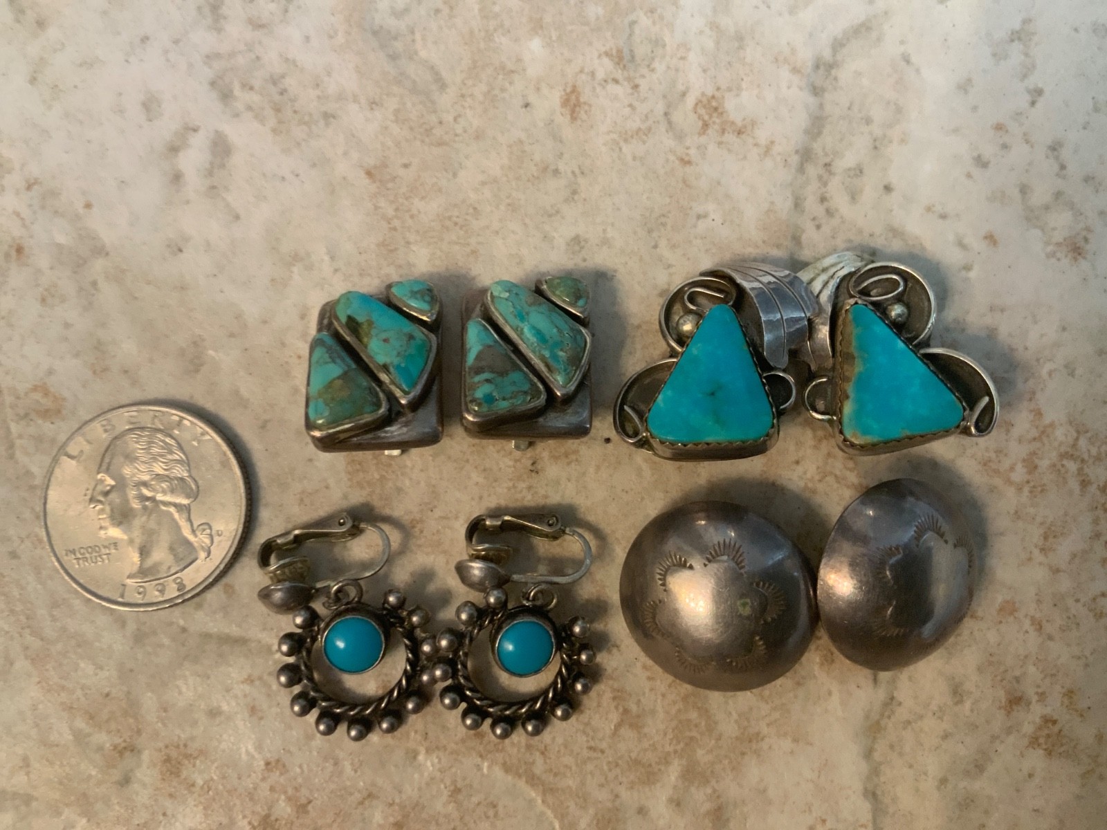VTG 4 pairs Navajo Sterling Silver & Turquoise Clip On Earrings Native American VTG 4 pairs Navajo Sterling Silver & Turquoise Clip On Earrings Native American