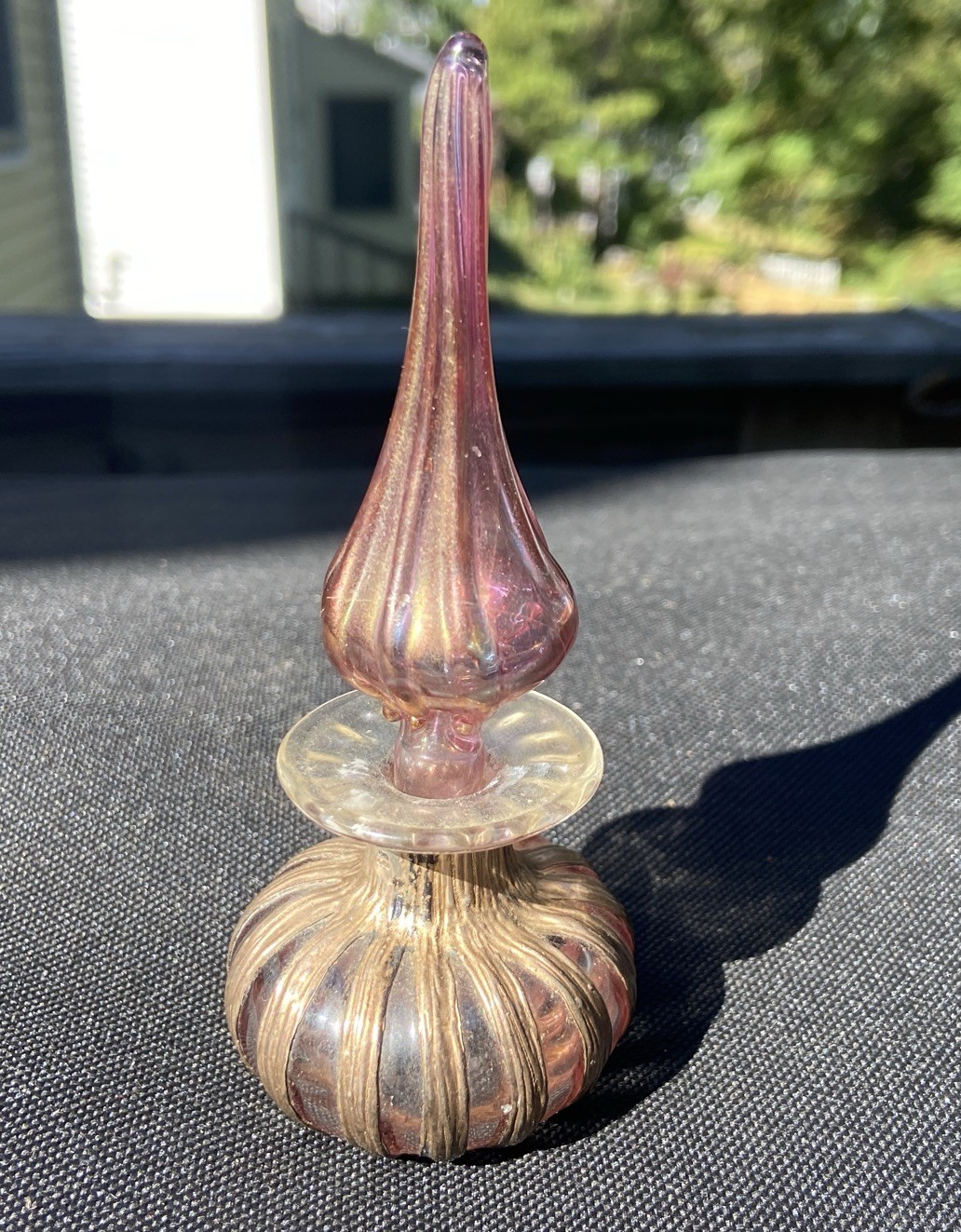 Vintage Italian Mutano Pink Art glass Perfume Bottle Gold Vermeil And Stopper Vintage Italian Mutano Pink Art glass Perfume Bottle Gold Vermeil And Stopper