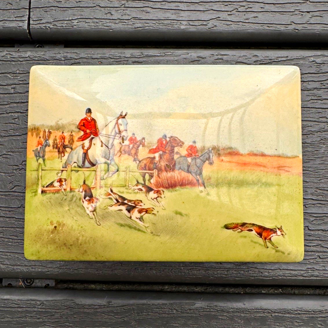 Rare 1930s Royal Doulton Porcelain Trinket Box w/ Lid Fox & Hound Hunting Scene Rare 1930s Royal Doulton Porcelain Trinket Box w/ Lid Fox & Hound Hunting Scene