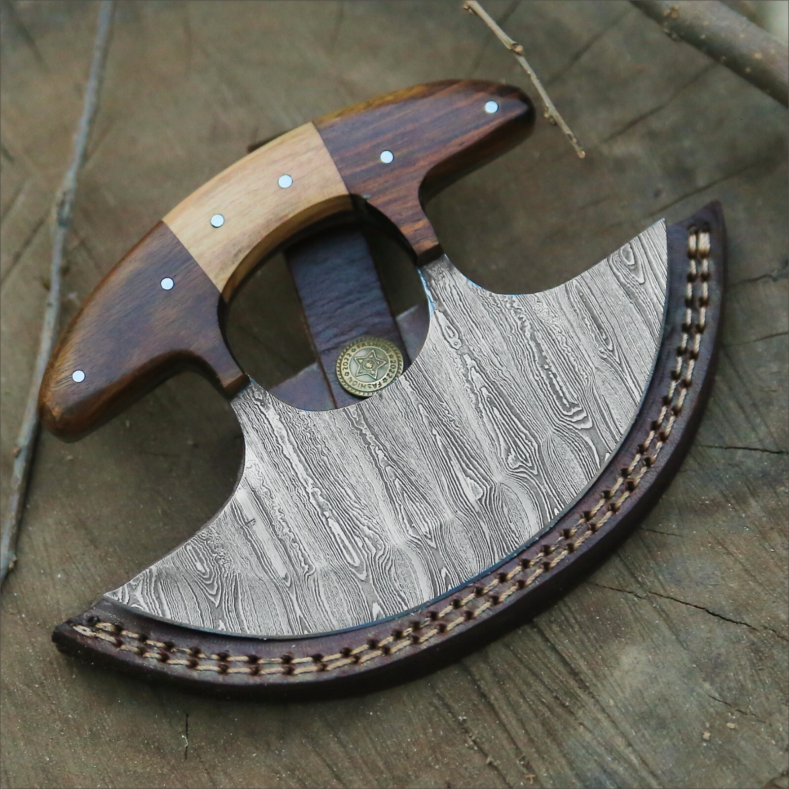 SHARDBLADE Alaskan Ulu Knife W/Sheath, HAND FORGED 5.8" Damascus Steel Pizza Cut