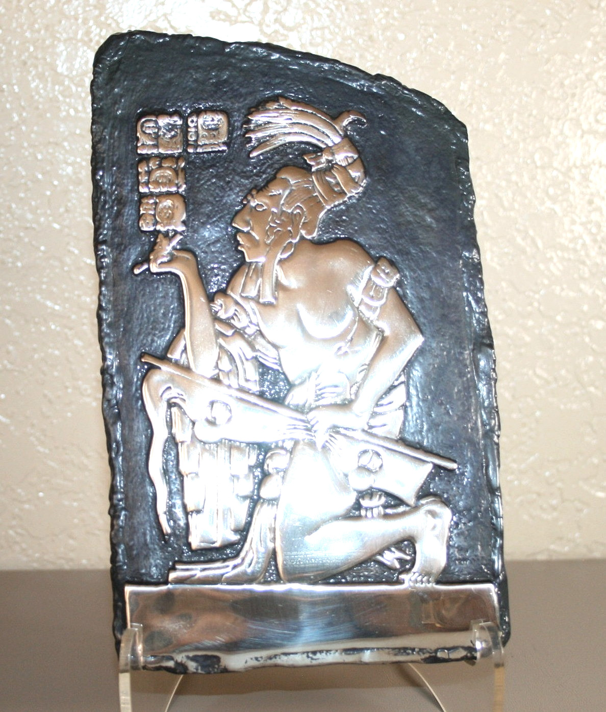 D’Argenta #308 Mayan King Hieroglyphics Silver Relief – 7.6" × 4.5" D’Argenta #308 Mayan King Hieroglyphics Silver Relief – 7.6" × 4.5"